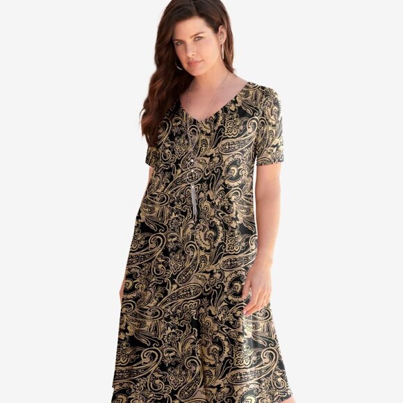 6 Dresses~ NWOT~ Roaman's Ultrasmooth® Fabric V-Neck Swing Dress - Picture 4 of 12